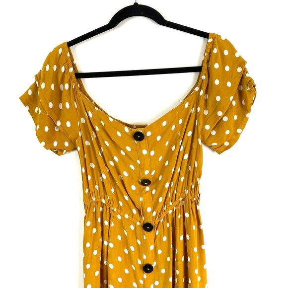 River Island Polka Dot Maxi Dress – Yellow Off Shoulder Slit – Size 12 - Picture 3 of 9